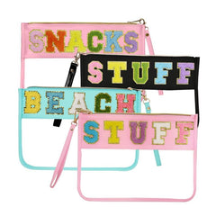 2pcs Chenille Letter Clear Makeup Pouch PVC Waterproof Travel Cosmetic Bag