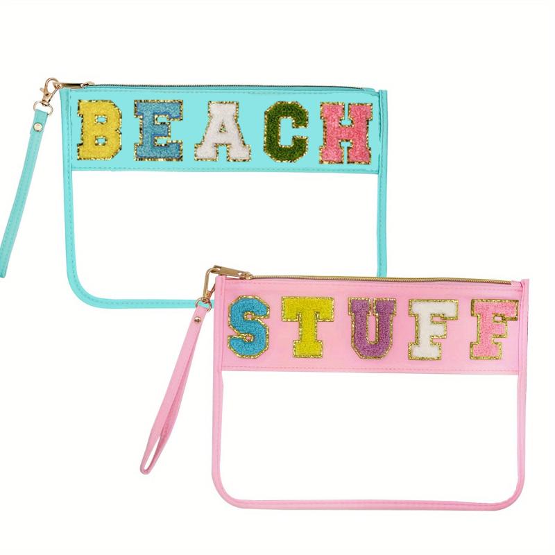 2pcs Chenille Letter Clear Makeup Pouch PVC Waterproof Travel Cosmetic Bag