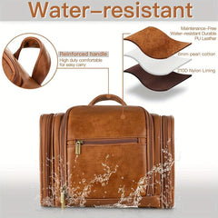 Travel Toiletry Bag Hanging Makeup Bag PU Leather Waterproof Storage Brown