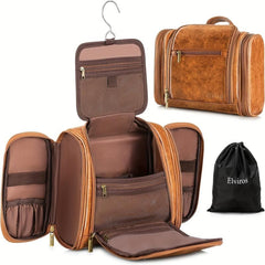Travel Toiletry Bag Hanging Makeup Bag PU Leather Waterproof Storage Brown