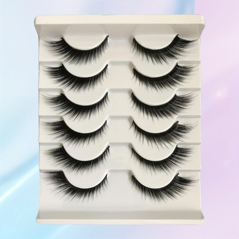 6 Pairs Cat Eye False Eyelashes Natural 3D Ultra Lightweight Faux Mink