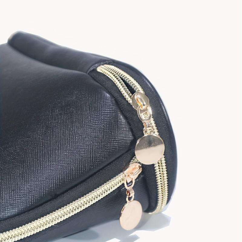 Double Layer Roundtop Makeup Bag Portable Toiletry Bag With Zipper