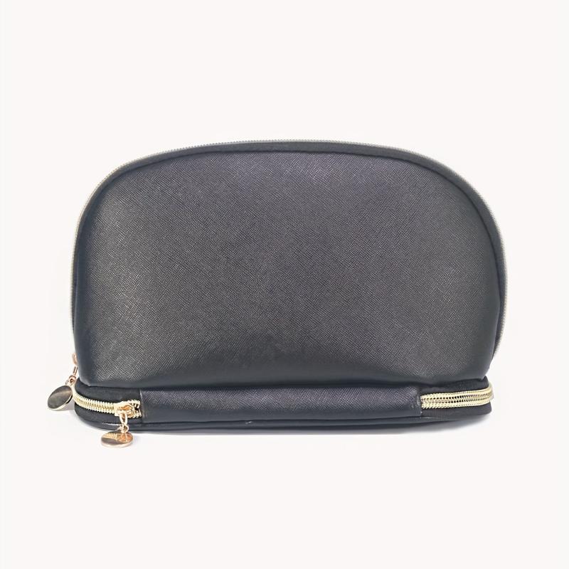 Double Layer Roundtop Makeup Bag Portable Toiletry Bag With Zipper