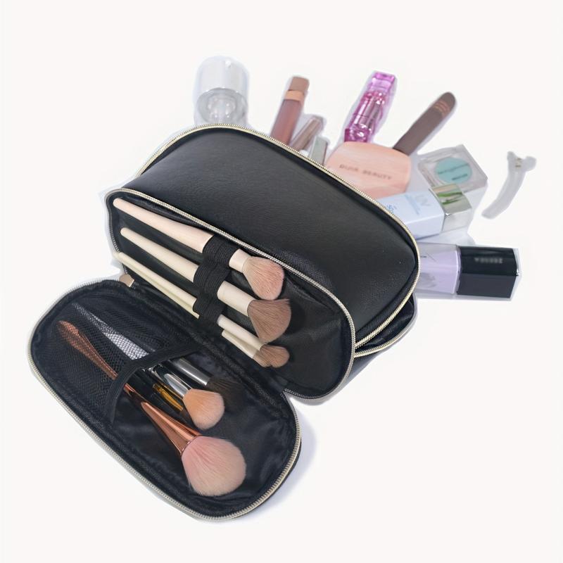 Double Layer Roundtop Makeup Bag Portable Toiletry Bag With Zipper