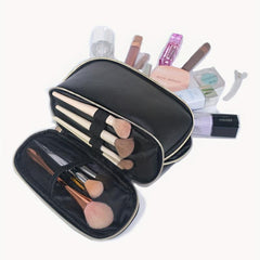 Double Layer Roundtop Makeup Bag Portable Toiletry Bag With Zipper