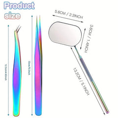 4PCS False Eyelash Extension Clip Pliers Set with Mirror Eyebrow Tweezers