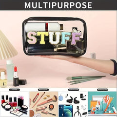 2pcs Embroidered Clear Makeup Bags Waterproof Zipper Pouch