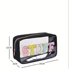 2pcs Embroidered Clear Makeup Bags Waterproof Zipper Pouch