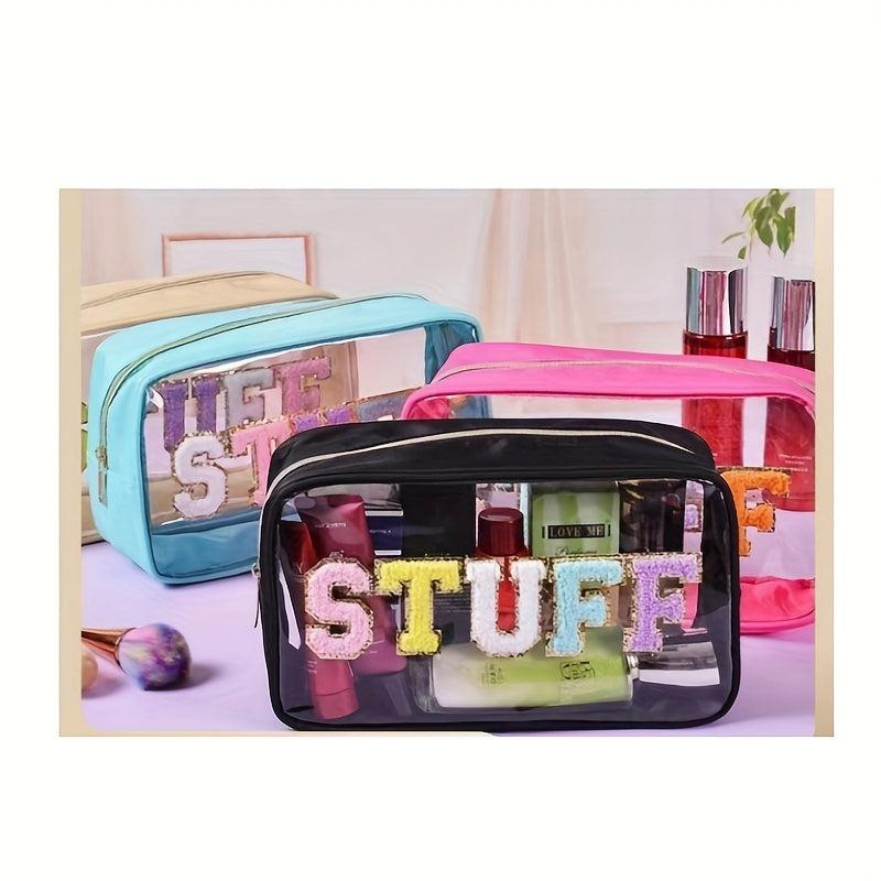 2pcs Embroidered Clear Makeup Bags Waterproof Zipper Pouch
