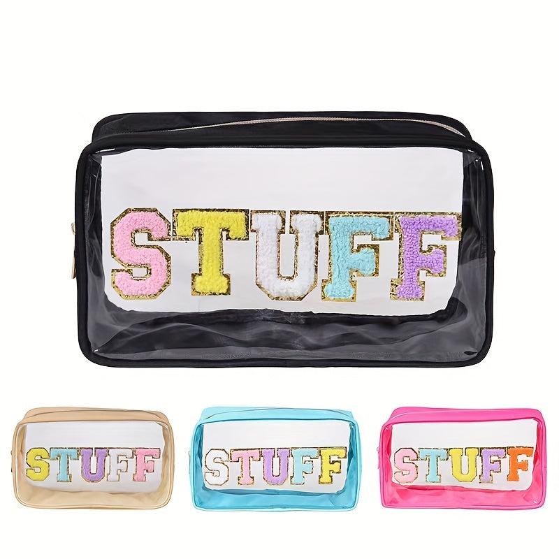2pcs Embroidered Clear Makeup Bags Waterproof Zipper Pouch