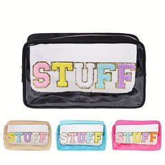 2pcs Embroidered Clear Makeup Bags Waterproof Zipper Pouch