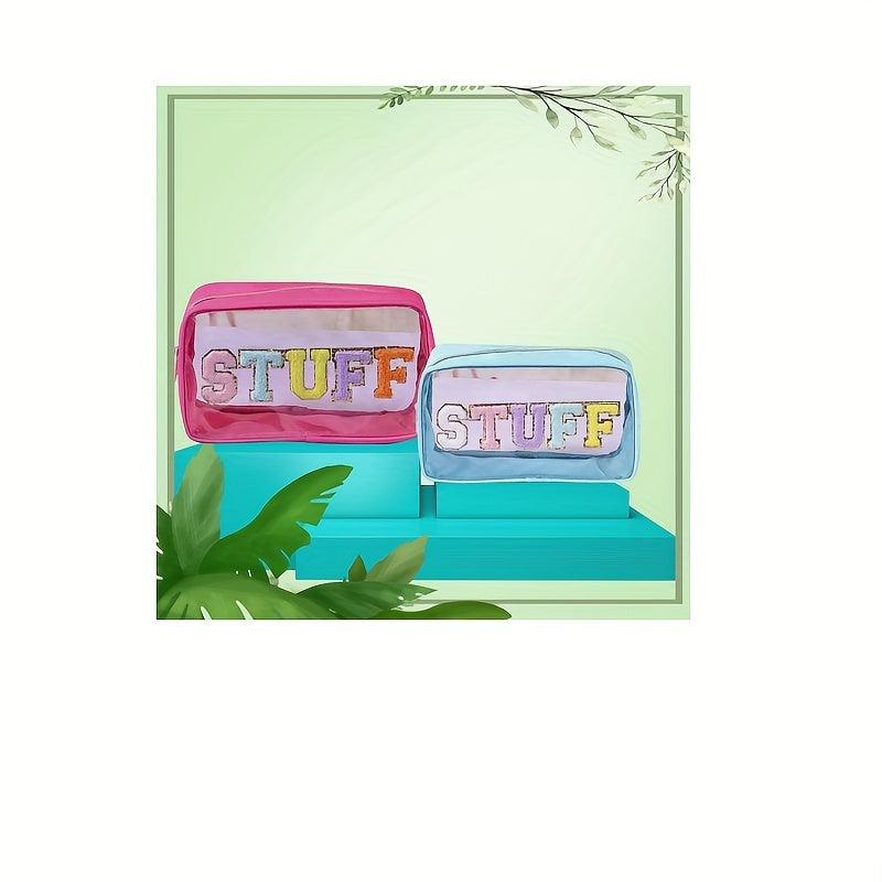 2pcs Embroidered Clear Makeup Bags Waterproof Zipper Pouch