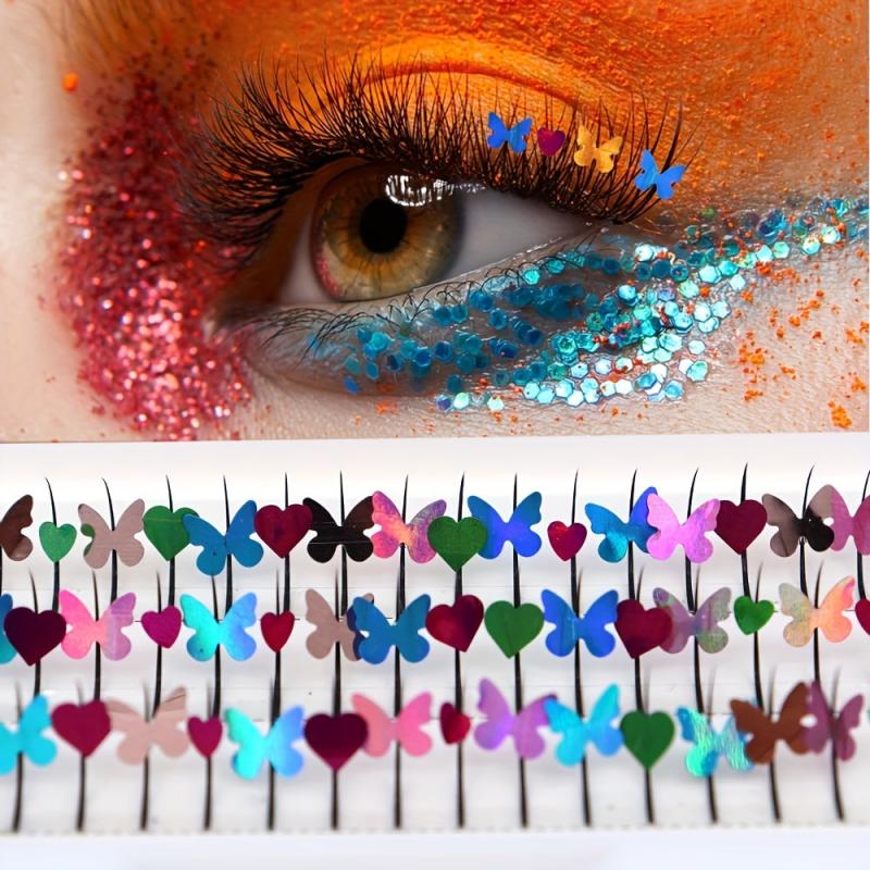 3D Butterfly Heart Glitter False Lashes Mix Individual Extensions D Curl