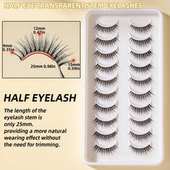 10 Pairs 8D False Eyelashes Half Eye Cat Eye Fluffy Faux Mink Soft Thick Lashes