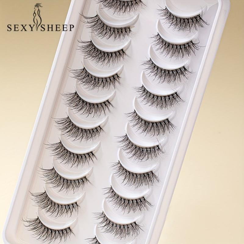 10 Pairs 8D False Eyelashes Half Eye Cat Eye Fluffy Faux Mink Soft Thick Lashes