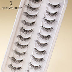 10 Pairs 8D False Eyelashes Half Eye Cat Eye Fluffy Faux Mink Soft Thick Lashes