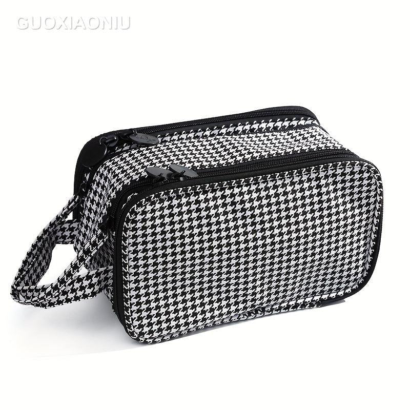 Houndstooth Travel Makeup Bag Organizer