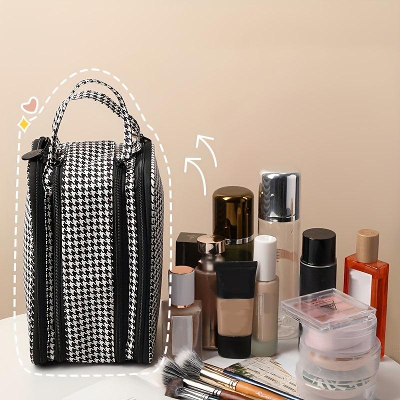Houndstooth Travel Makeup Bag Organizer