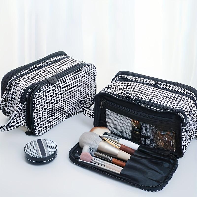 Houndstooth Travel Makeup Bag Organizer