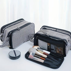 Houndstooth Travel Makeup Bag Organizer