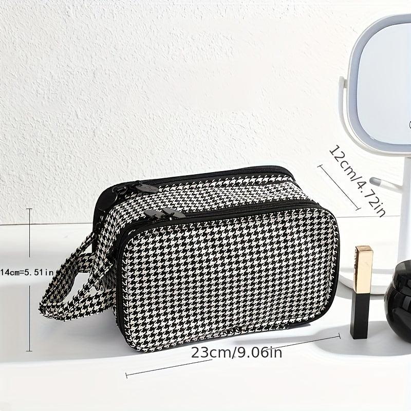 Houndstooth Travel Makeup Bag Organizer