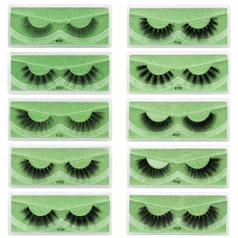 10 Pairs 3D Faux Mink Lashes Natural Soft Green Box Packaging