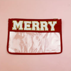 Chenille Letter Bag Clear Flat Pouch PVC Cosmetic Bags