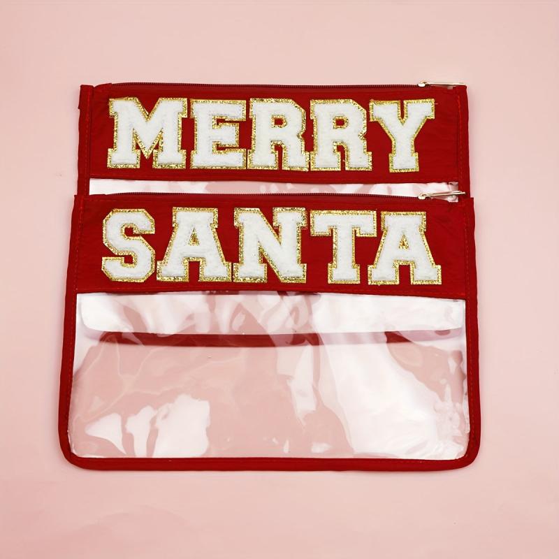 Chenille Letter Bag Clear Flat Pouch PVC Cosmetic Bags