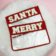 Chenille Letter Bag Clear Flat Pouch PVC Cosmetic Bags