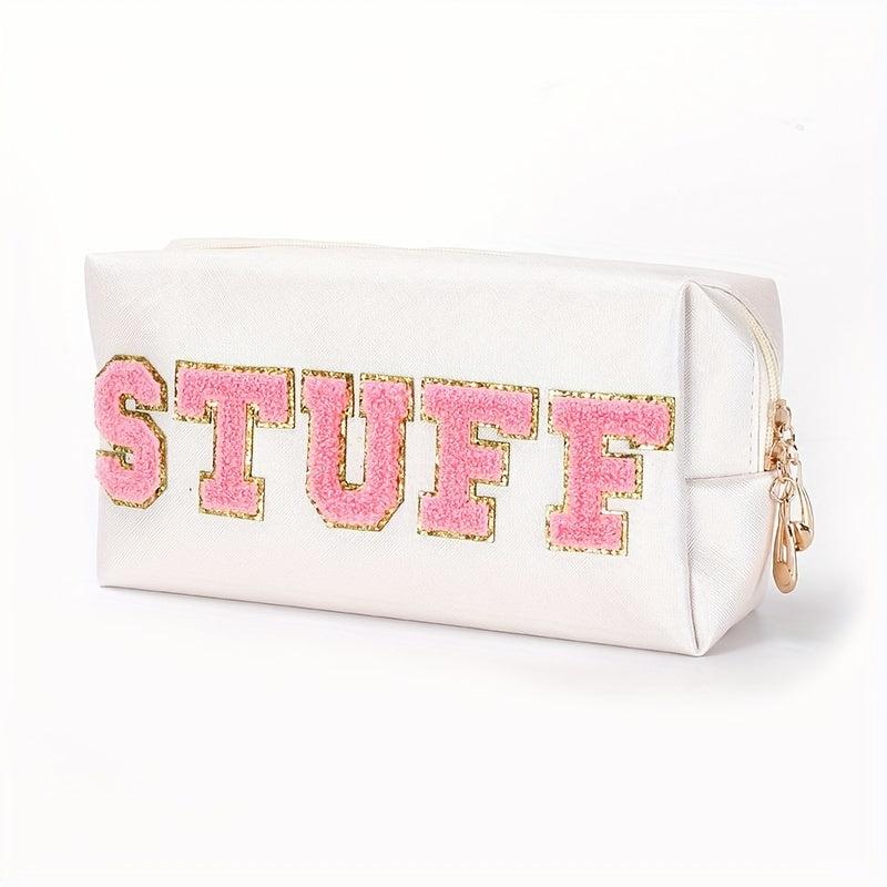 Chenille Patch Cosmetic Toiletry Bag with Zipper Pouch