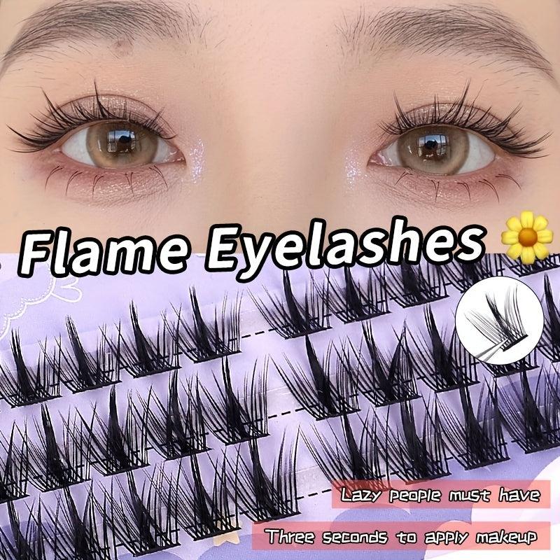 3 Rows Natural Slim False Eyelashes with Demon Feather Fan Flame