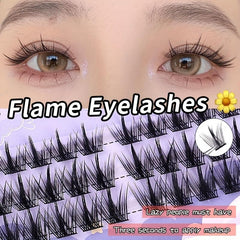 3 Rows Natural Slim False Eyelashes with Demon Feather Fan Flame