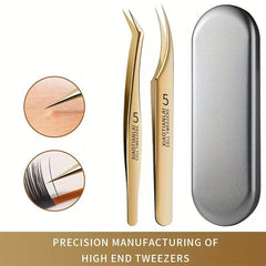 3Pcs Eyelash Extension Tweezers Set with Storage Box