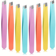 8pcs Slanted Tip Stainless Steel Eyebrow Tweezers for Facial Hair