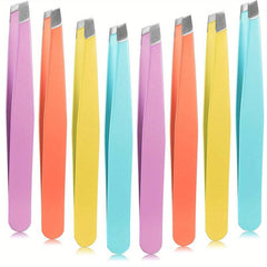 8pcs Slanted Tip Stainless Steel Eyebrow Tweezers for Facial Hair
