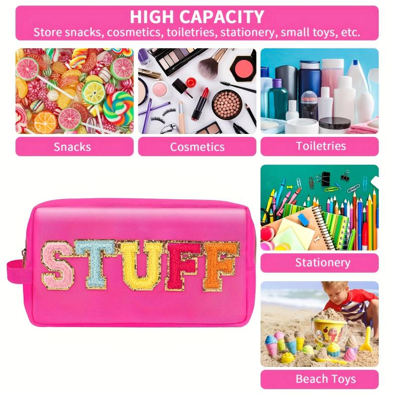 Preppy Makeup Bag With Strap Nylon Waterproof Travel Toiletry Bag