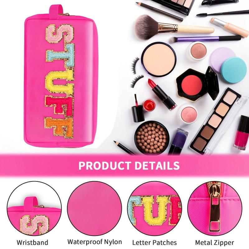 Preppy Makeup Bag With Strap Nylon Waterproof Travel Toiletry Bag