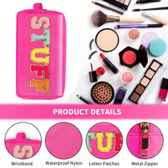 Preppy Makeup Bag With Strap Nylon Waterproof Travel Toiletry Bag