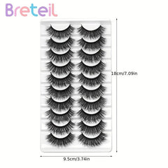 10 Pairs Volume False Eyelashes Set + Tweezers & Brushes