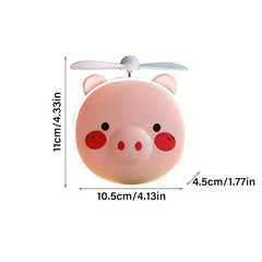 3 in 1 Compact Mirror Fan LED Light USB Rechargeable Cute Dog Head Shape