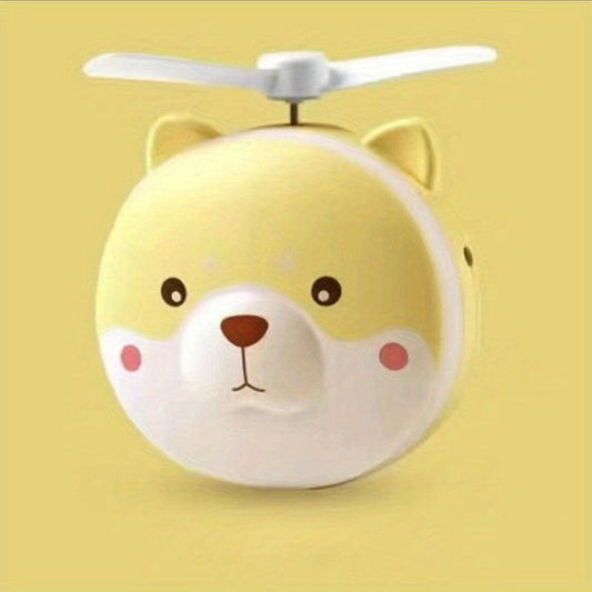 3 in 1 Compact Mirror Fan LED Light USB Rechargeable Cute Dog Head Shape