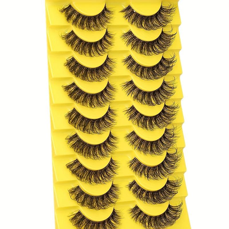 10 Pairs Strip Lashes Wispy False Eyelashes Curly Thick Volume Natural Look
