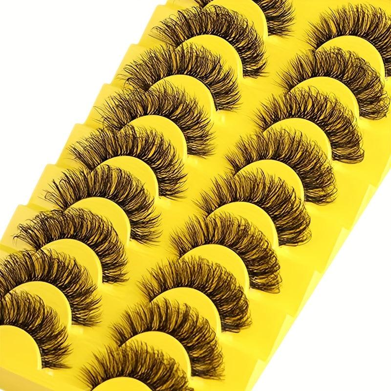 10 Pairs Strip Lashes Wispy False Eyelashes Curly Thick Volume Natural Look