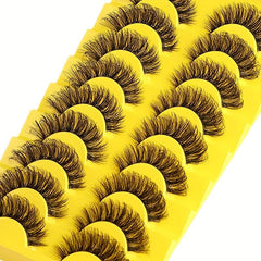 10 Pairs Strip Lashes Wispy False Eyelashes Curly Thick Volume Natural Look