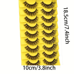 10 Pairs Strip Lashes Wispy False Eyelashes Curly Thick Volume Natural Look