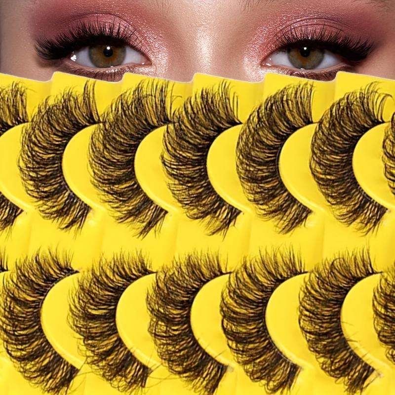 10 Pairs Strip Lashes Wispy False Eyelashes Curly Thick Volume Natural Look