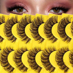 10 Pairs Strip Lashes Wispy False Eyelashes Curly Thick Volume Natural Look
