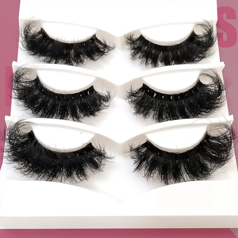 3 Pairs 25mm Fluffy 3D Faux Mink Lashes for Dramatic Makeup Look