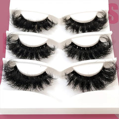 3 Pairs 25mm Fluffy 3D Faux Mink Lashes for Dramatic Makeup Look