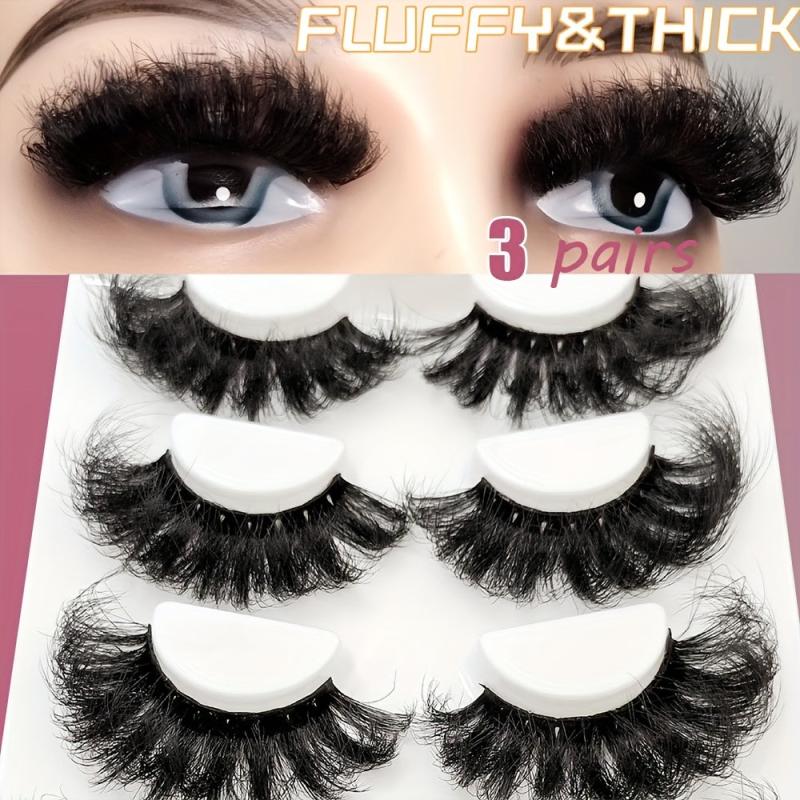 3 Pairs 25mm Fluffy 3D Faux Mink Lashes for Dramatic Makeup Look